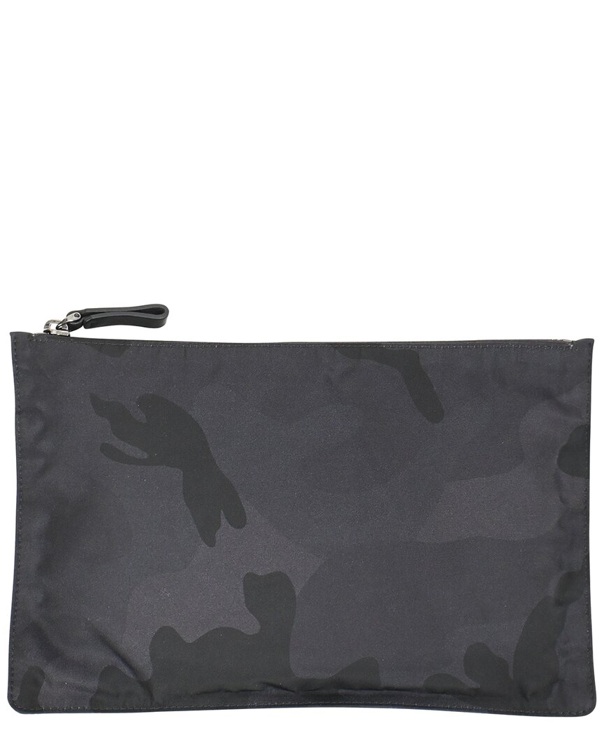 Valentino Black Nylon Camouflage Large Zip Pouch (authentic Pre-loved) In Black