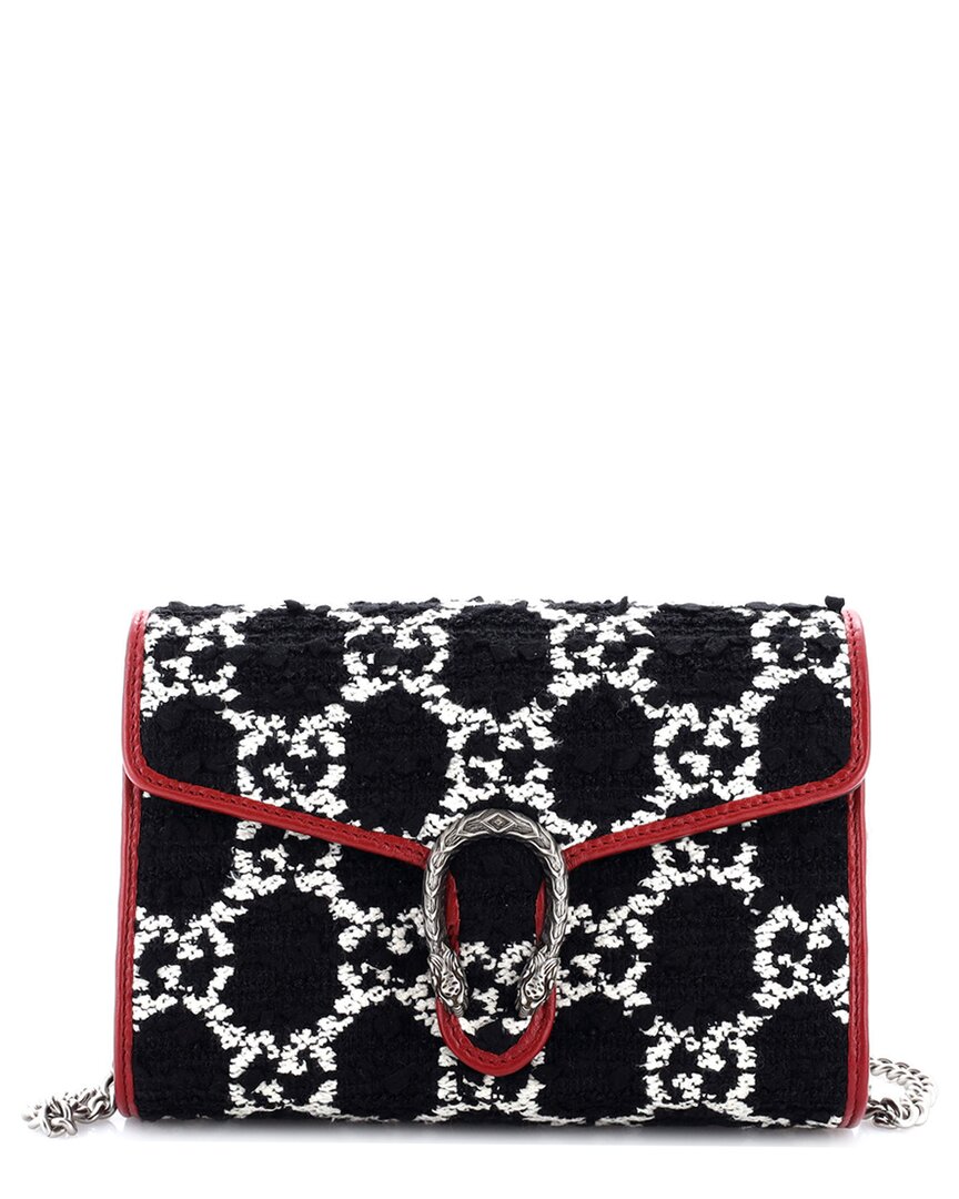 Gucci Dionysus Chain Wallet Gg Tweed Small (authentic Pre-loved) In Black