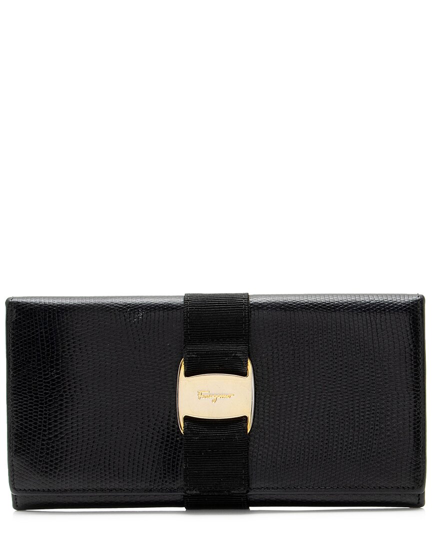 Ferragamo Black Lizard-embossed Leather & Nylon Vara Continental Wallet (authentic Pre-loved)