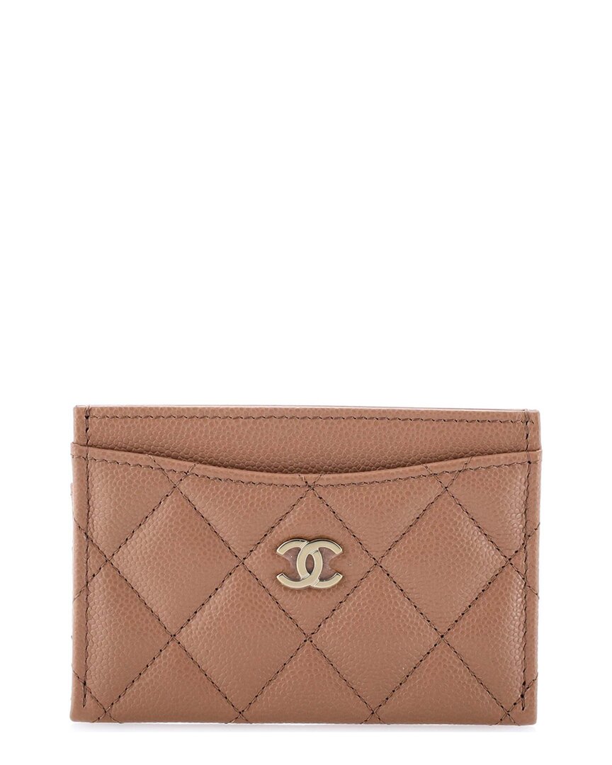 Pre-owned Chanel Beige Quilted Caviar Leather Classic Card Holder (authentic Pre-loved)
