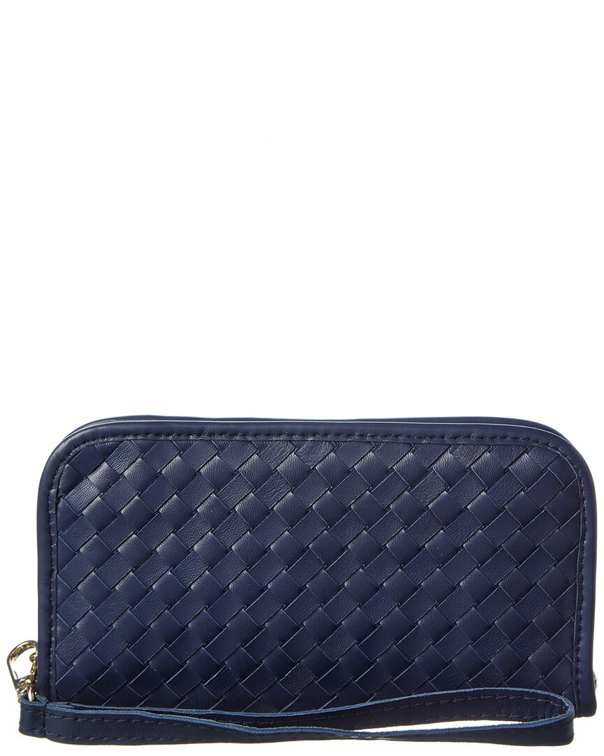 Persaman New York Sabrina Hand Woven Leather Wallet In Navy