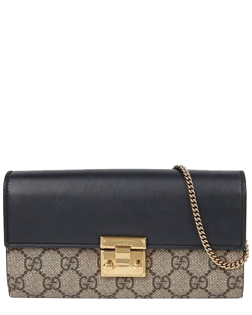 Gucci Brown Leather Paddle Lock Chain Long Wallet In Multi