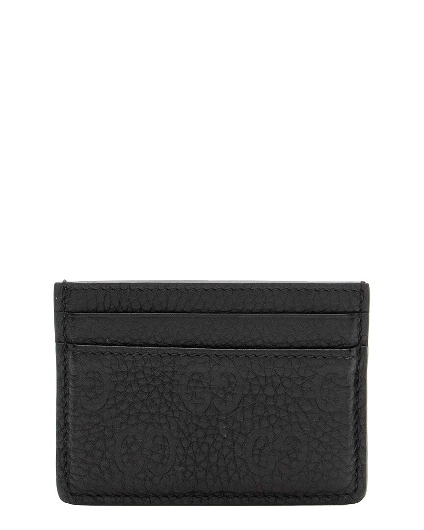 Gucci Black Gg Grainy Leather Emblem Card Case (authentic Pre-loved)