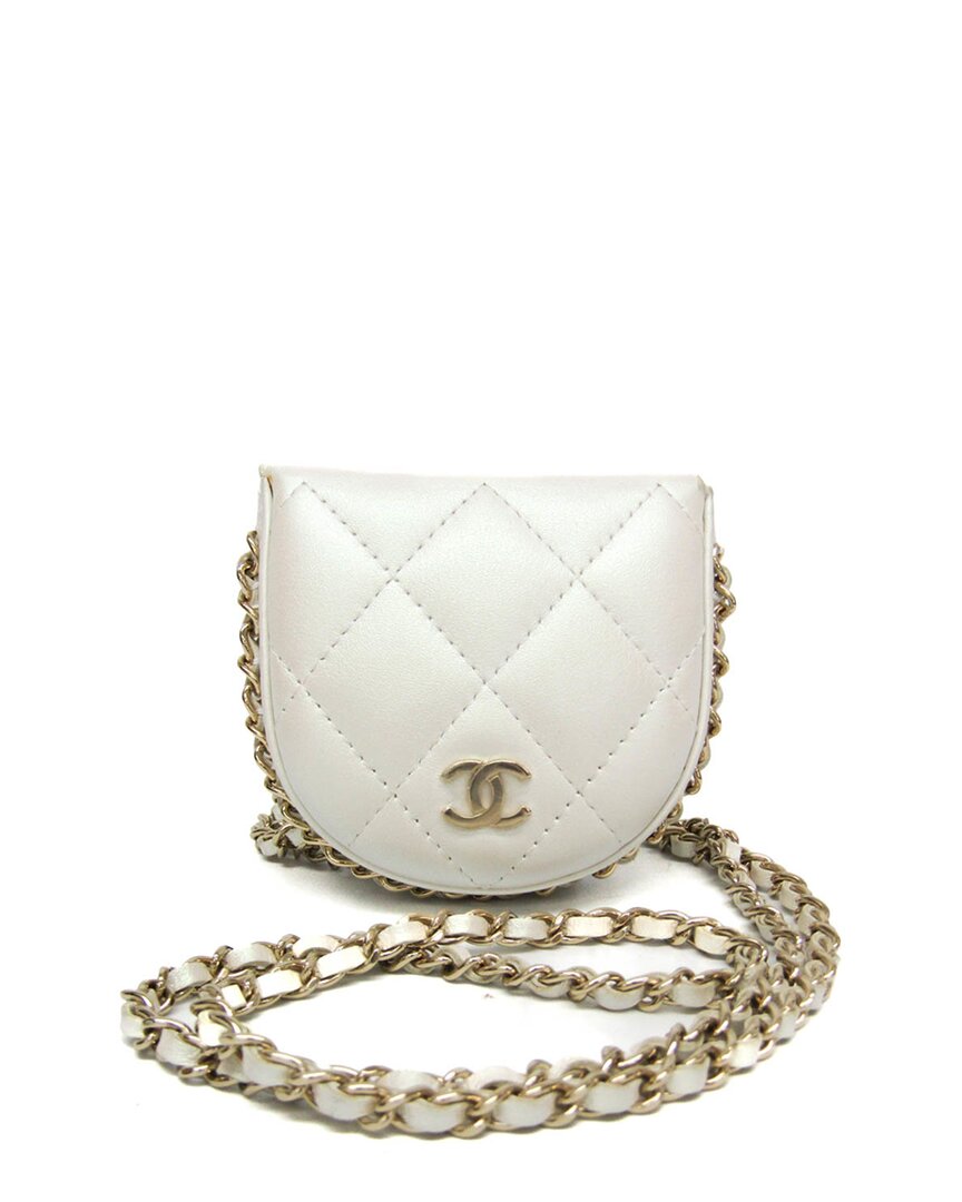 Chanel Pearl White Leather Chain/shoulder Wallet (authentic Pre-loved)