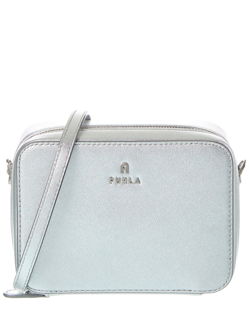 Furla Camelia Mini Leather Camera Case In Silver