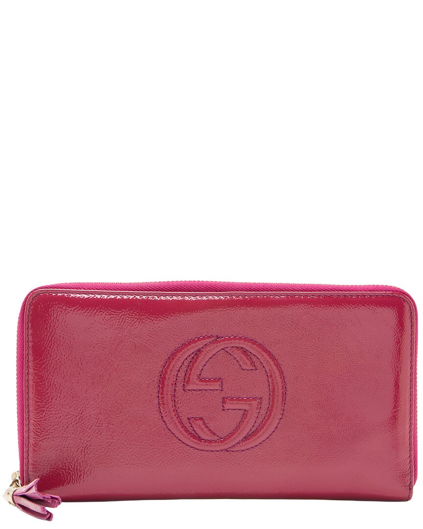 Gucci Pink Patent Leather Soho Travel Zip Around Wallet (authentic Pre-loved) In Red
