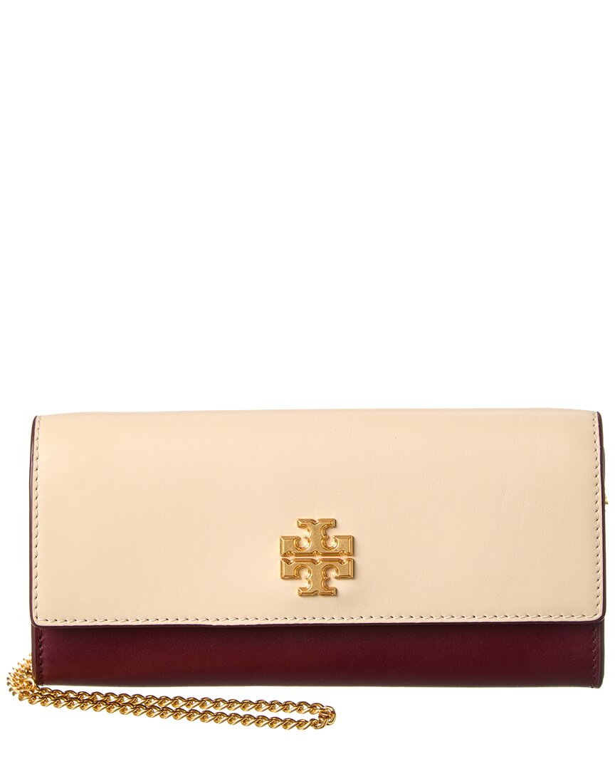 Tory Burch Juliette Colorblocked Leather Wallet On Chain In Red