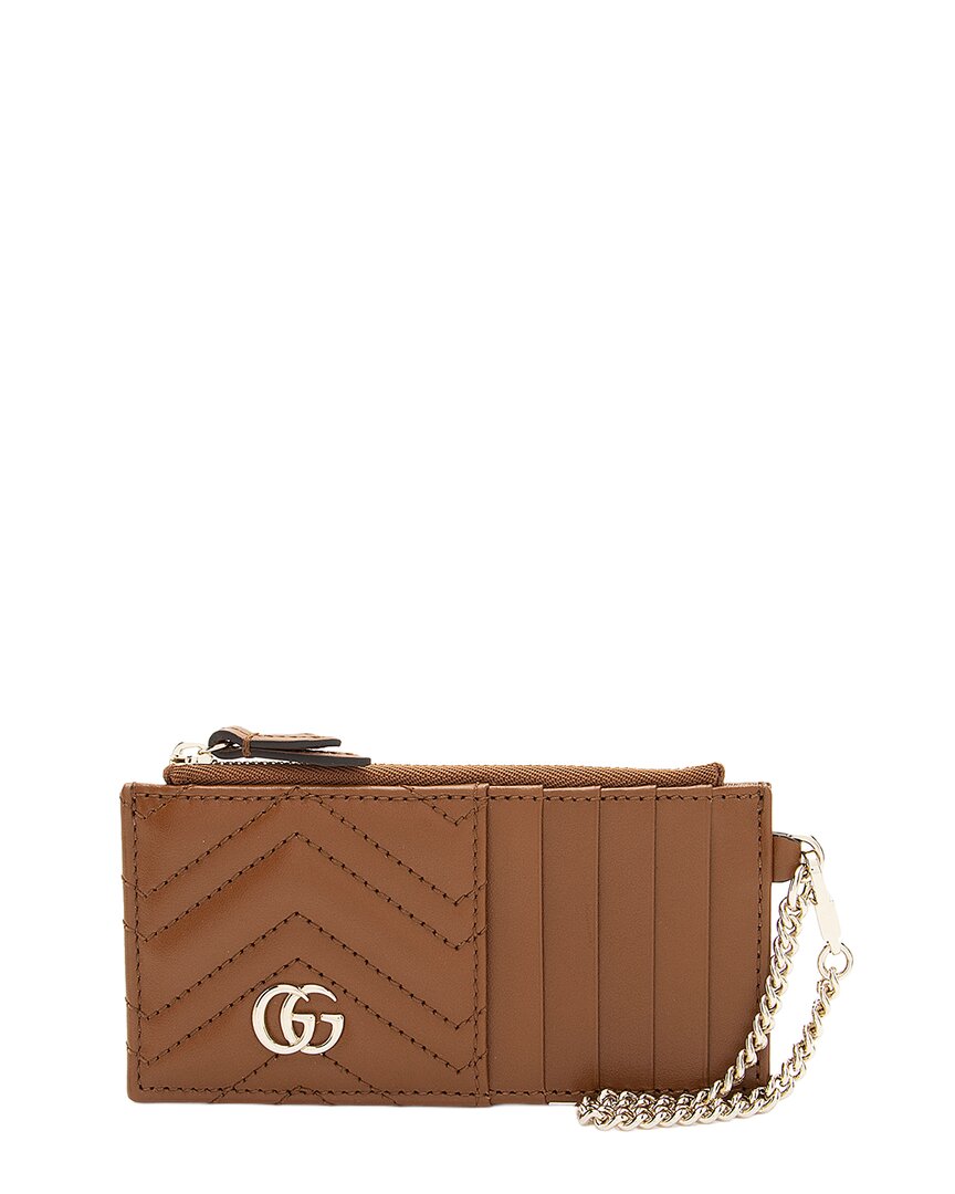 Gucci Brown Leather Gg Marmont Key Card Case