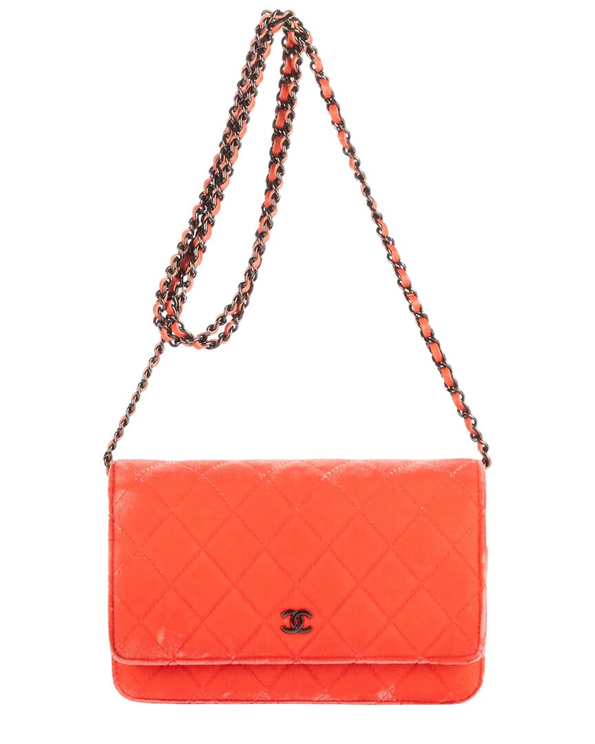 Pre-owned Chanel Pink Velvet Quilted Canvas Classic Timeless Wallet On Chain (authentic  Pre-loved)