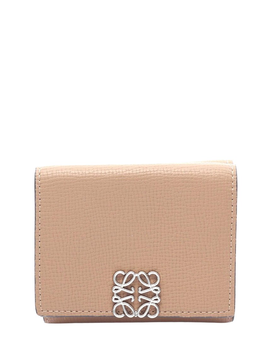 Pre-owned Loewe Brown Calfskin Anagram Trifold Wallet (authentic Pre-loved)