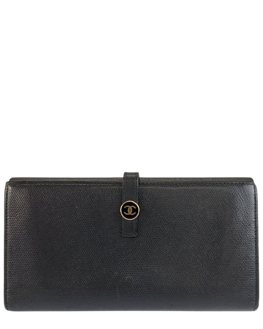 Chanel Black Calfskin Coco Button Long Wallet (authentic Pre-loved)