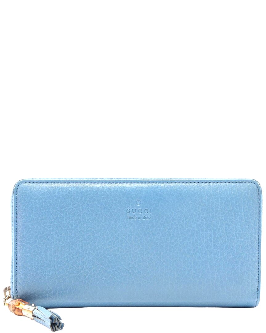 Gucci Blue Calfskin Bamboo Long Wallet (authentic Pre-loved)