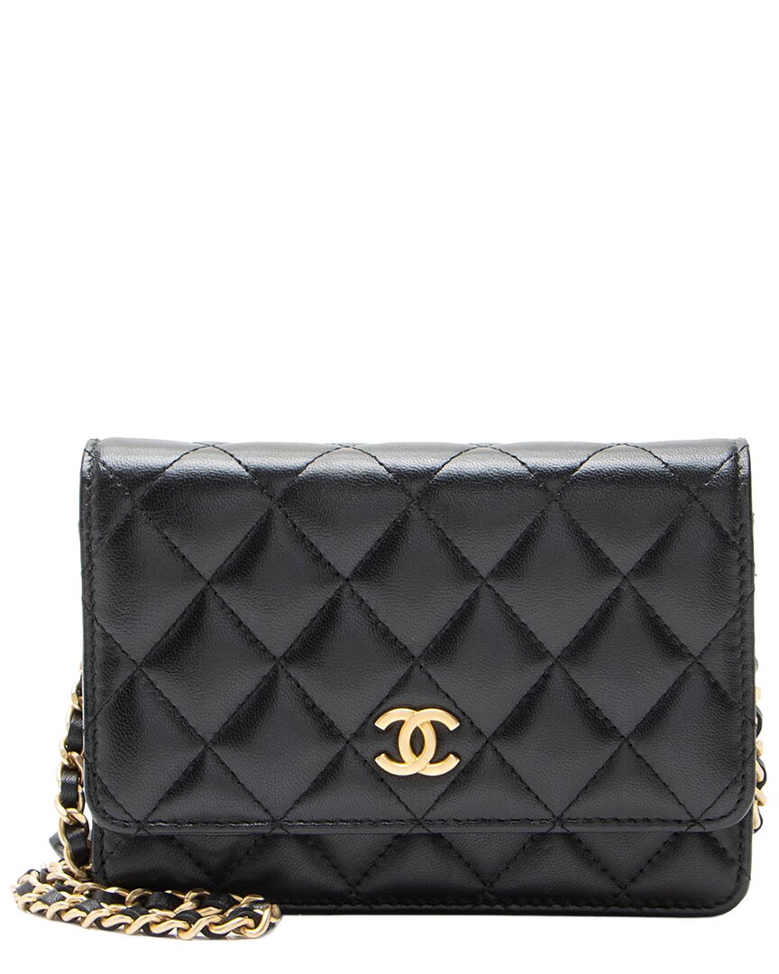 Pre-owned Chanel Black Lambskin Romance Mini Wallet On Chain (authentic Pre-loved)