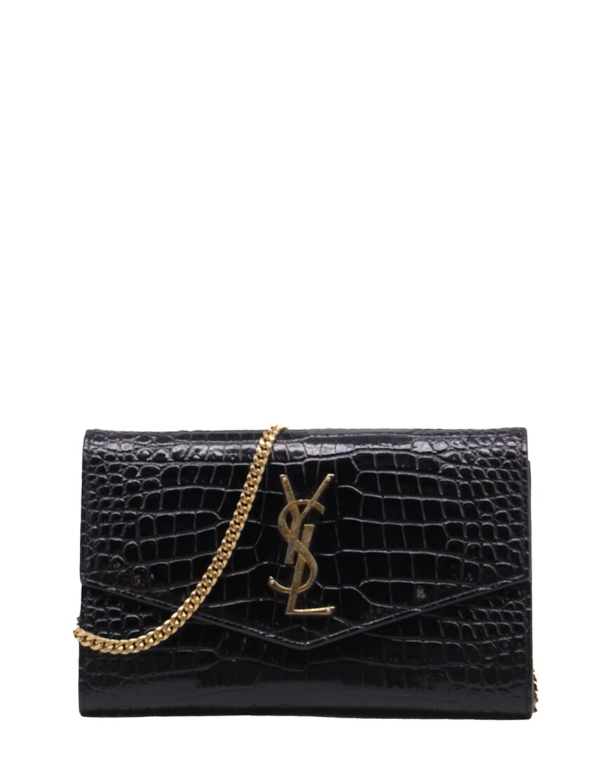 Saint Laurent Black Croc-embossed Leather Uptown Chain Wallet (authentic Pre-  Loved)