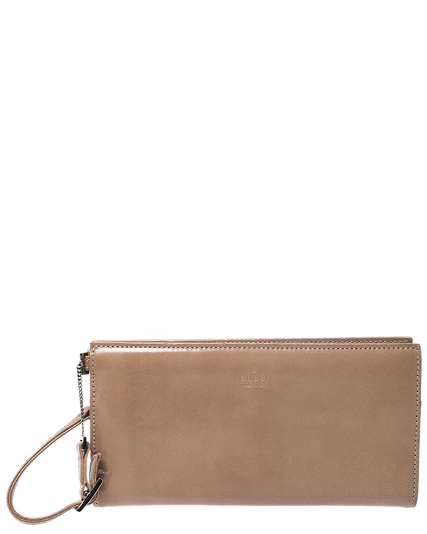 Gucci Light Brown Leather Wristlet Wallet (authentic )