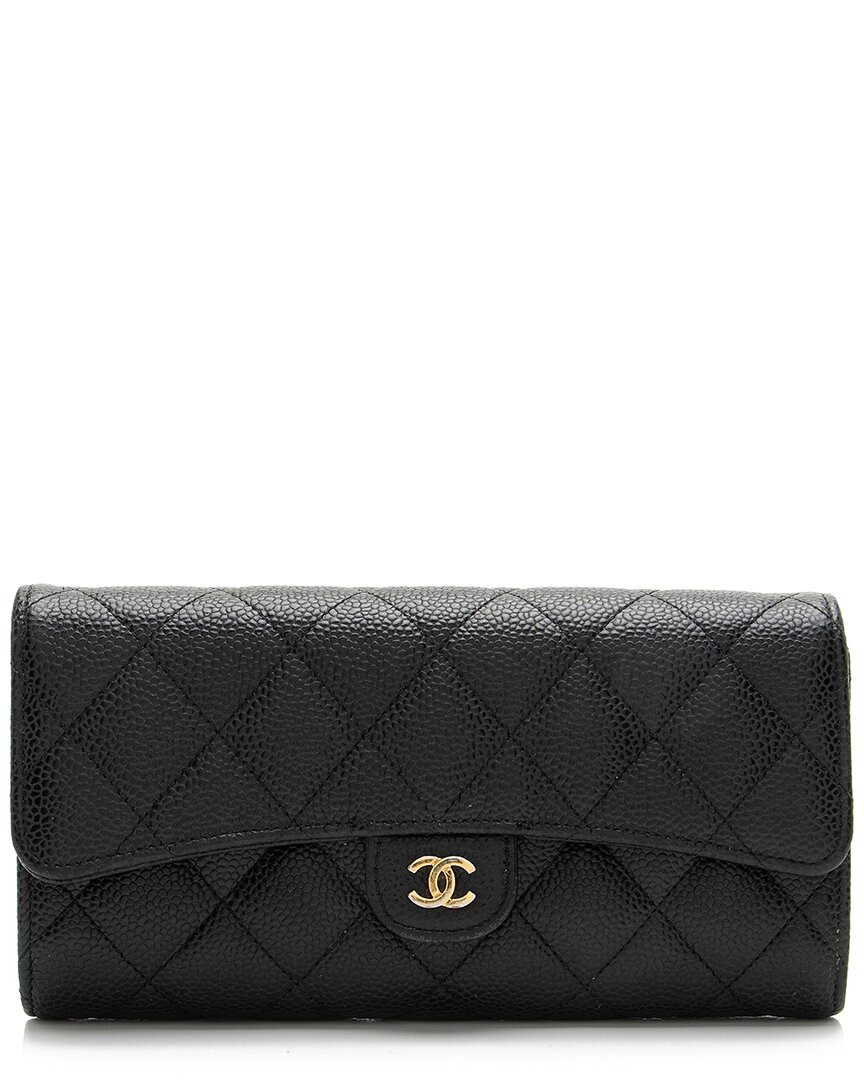 Pre-owned Chanel Black Quilted Caviar Leather Classic Long Wallet (authentic Pre-loved)