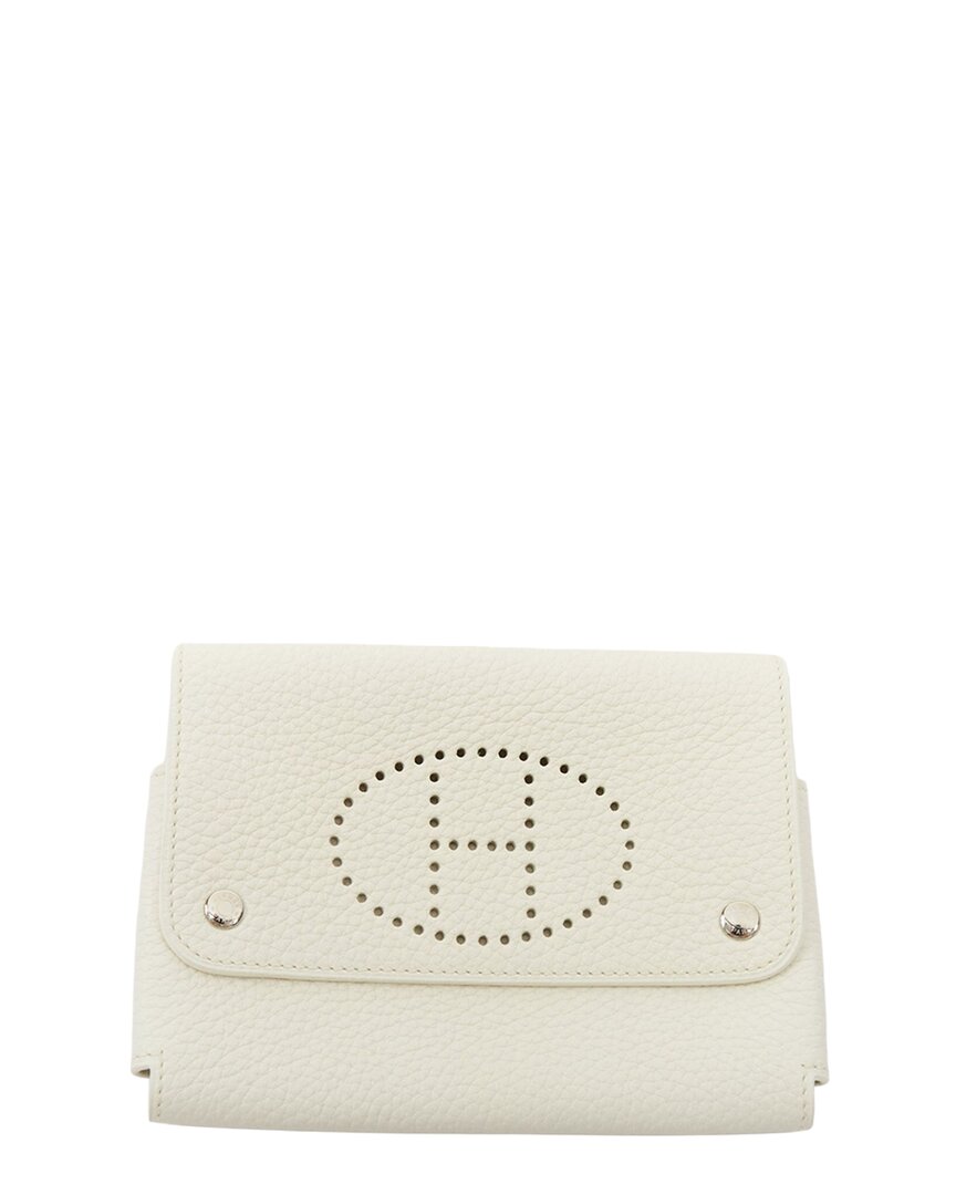 Pre-owned Hermes Hermès Cream Clemence Leather Card Holder (authentic Pre-loved)