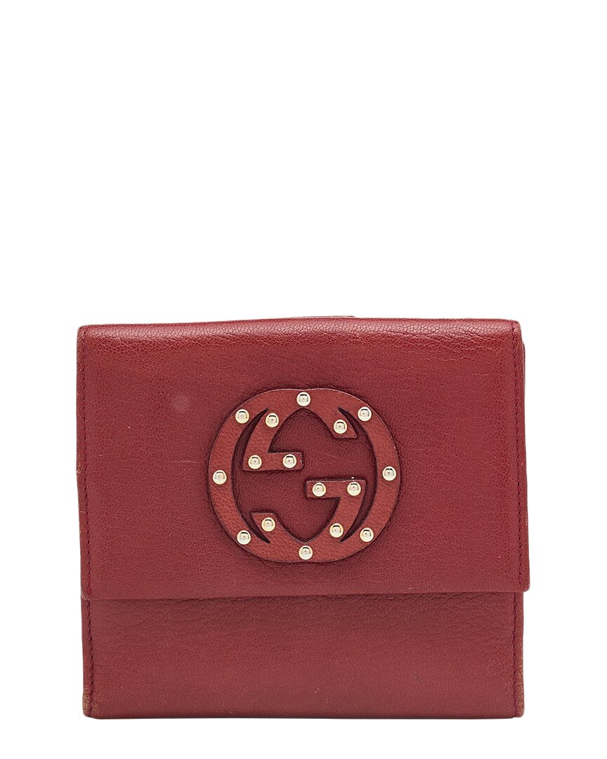 Gucci Burgundy Leather Gg Interlocking French Wallet (authentic )