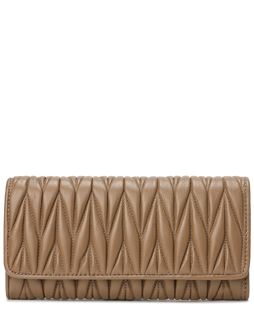 Shop Tiffany & Fred Paris Pleated Leather Wallet In Brown