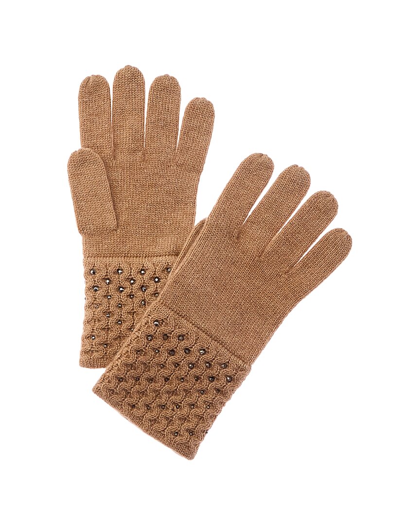 Forte Cashmere Texture Crystal Wool & Cashmere-blend Gloves In Brown