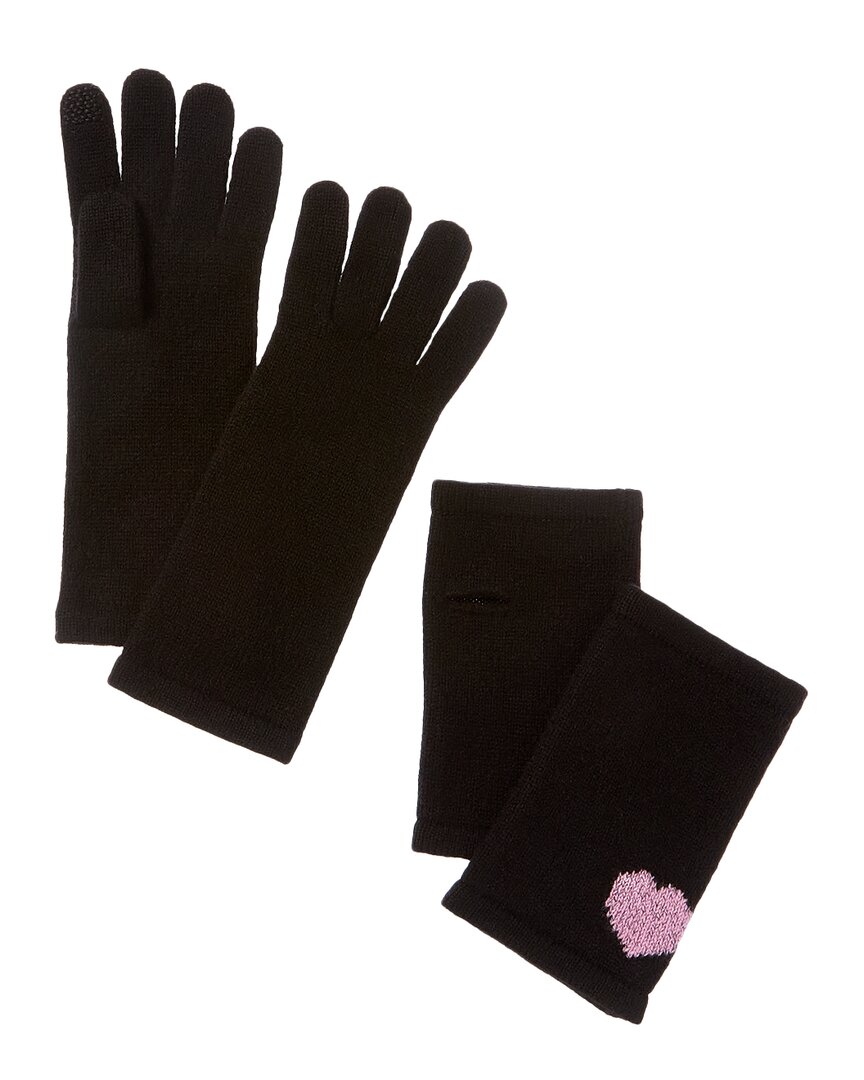 Hannah Rose 3-in-1 Lurex Mini Heart Intarsia Cashmere Gloves In Black