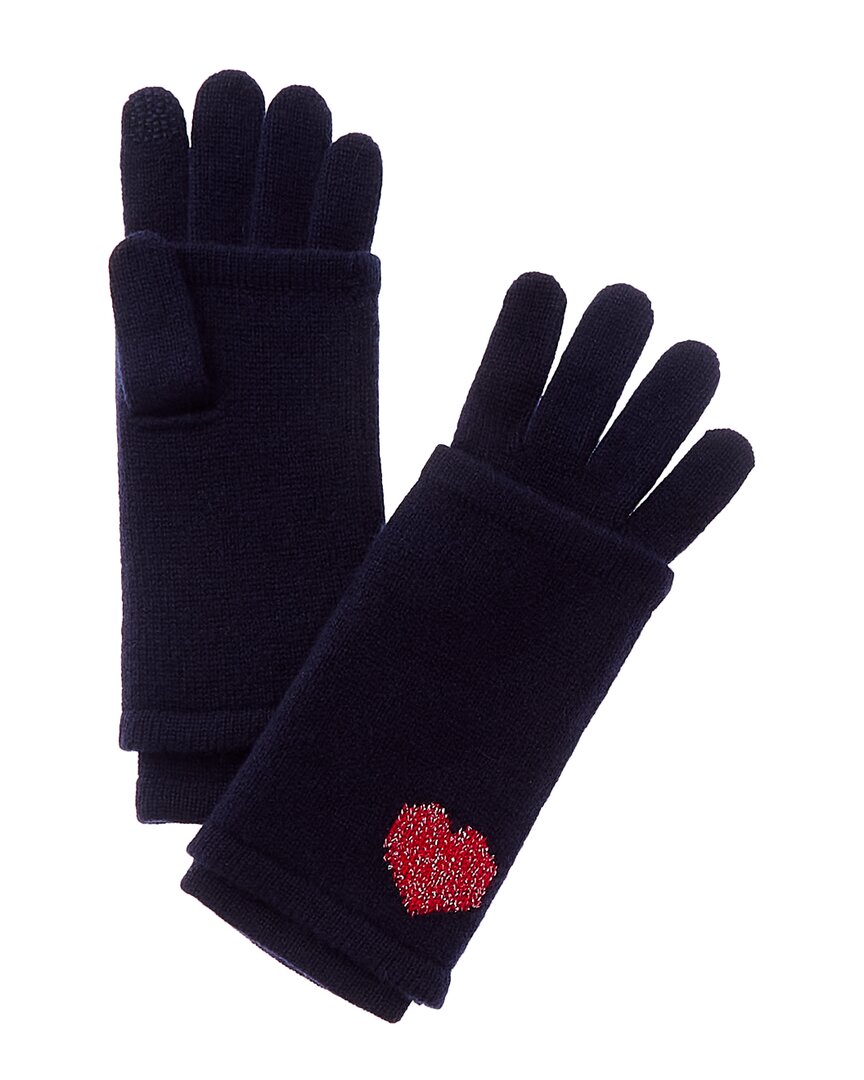 Hannah Rose 3-in-1 Lurex Mini Heart Intarsia Cashmere Gloves In Blue