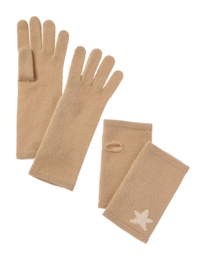 Hannah Rose Mini Star Intarsia 3-in-1 Cashmere Gloves In Brown