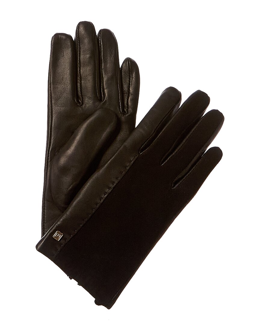 Bruno Magli Cashmere-lined Suede & Leather Gloves In Black