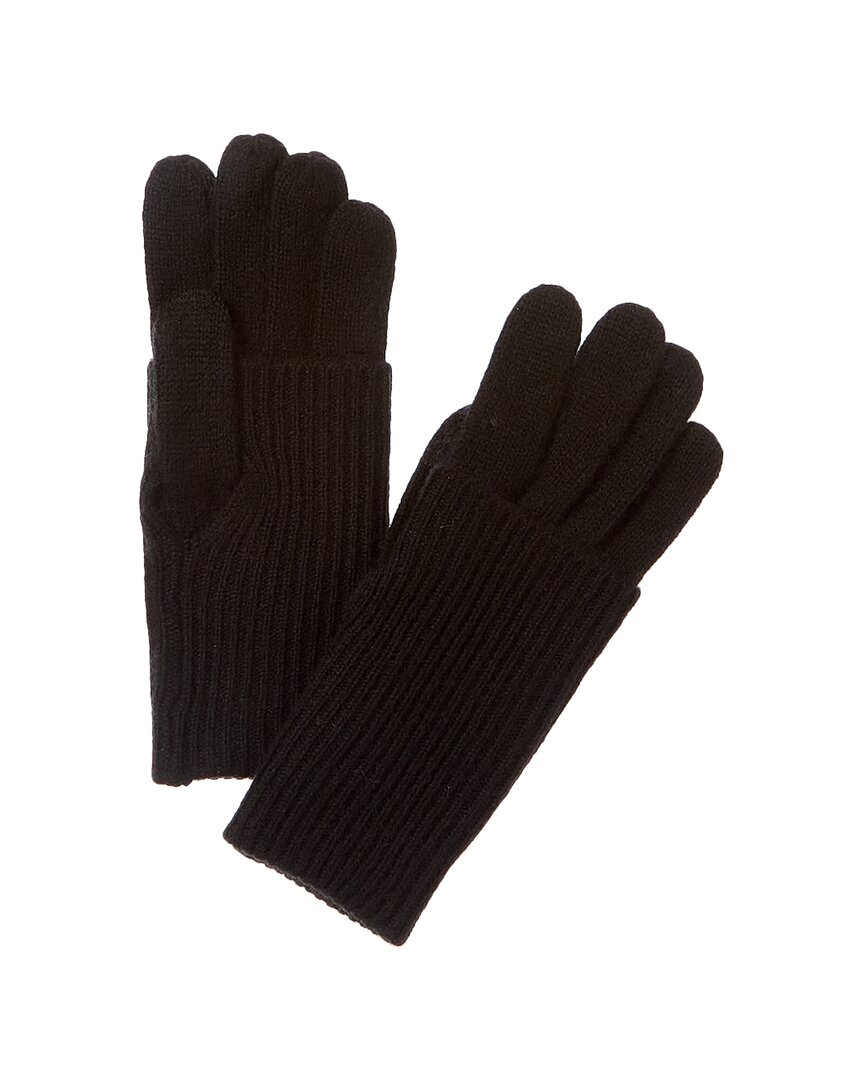 Amicale Cashmere Fold-over Rib Cuff Cashmere Gloves In Black