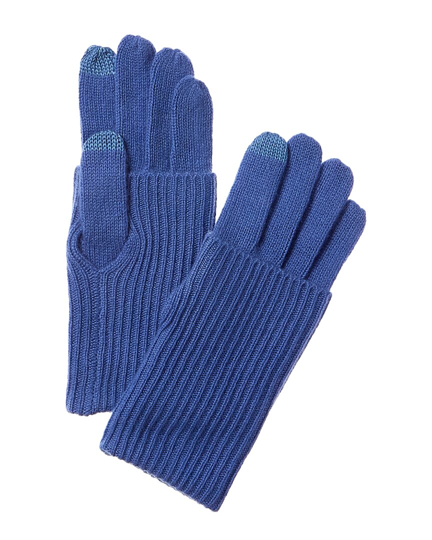 Amicale Cashmere Fold-over Rib Cuff Cashmere Gloves In Blue