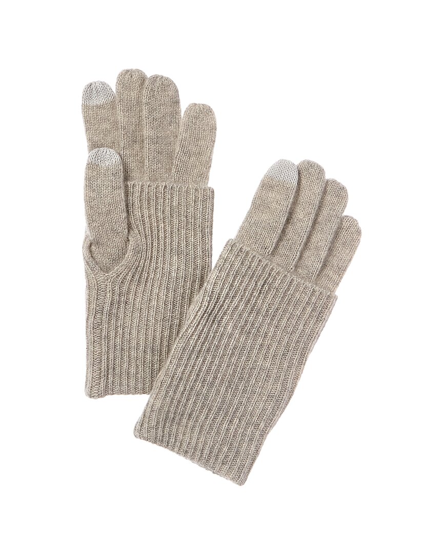 Amicale Cashmere Fold-over Rib Cuff Cashmere Gloves In Grey