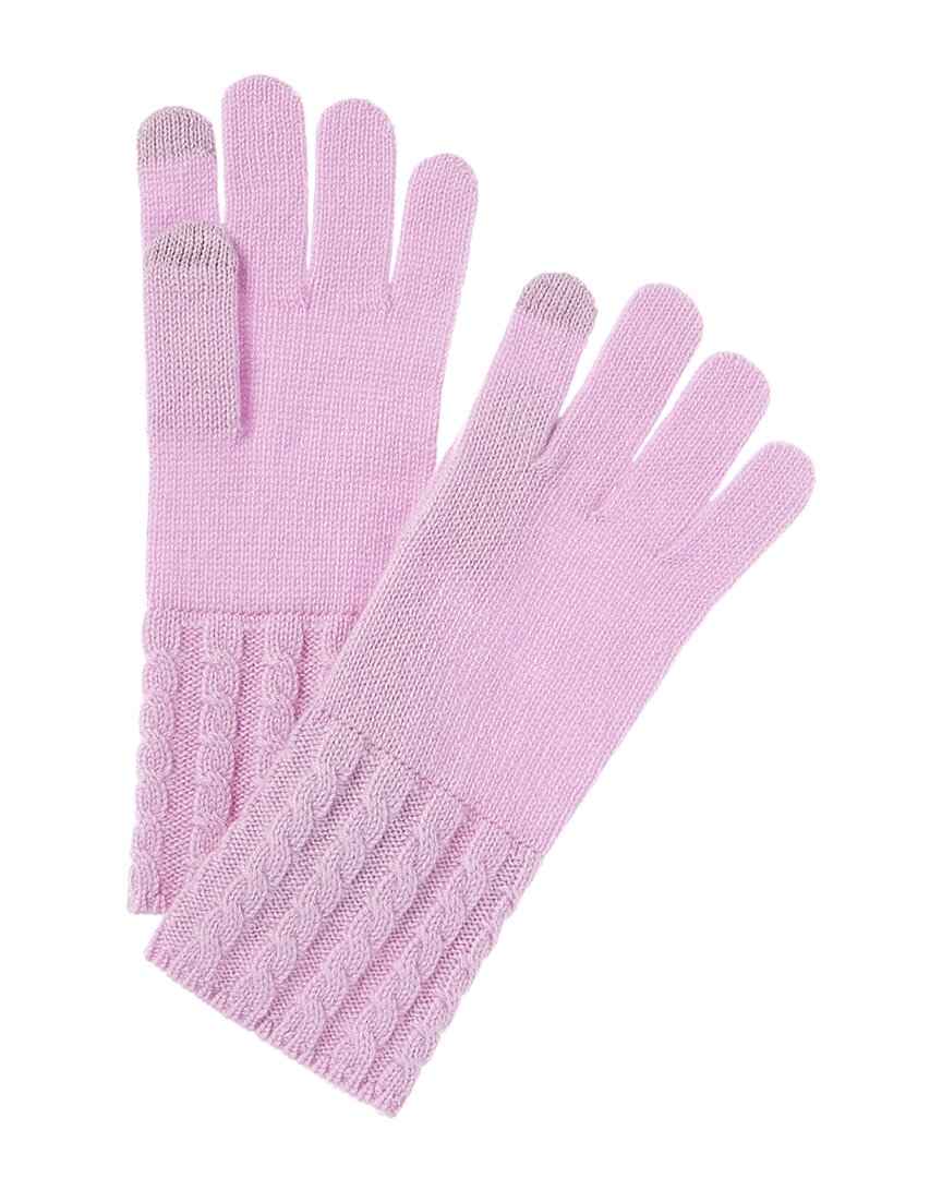Amicale Cashmere Cable Knit Cuff Cashmere Tech Gloves In Purple