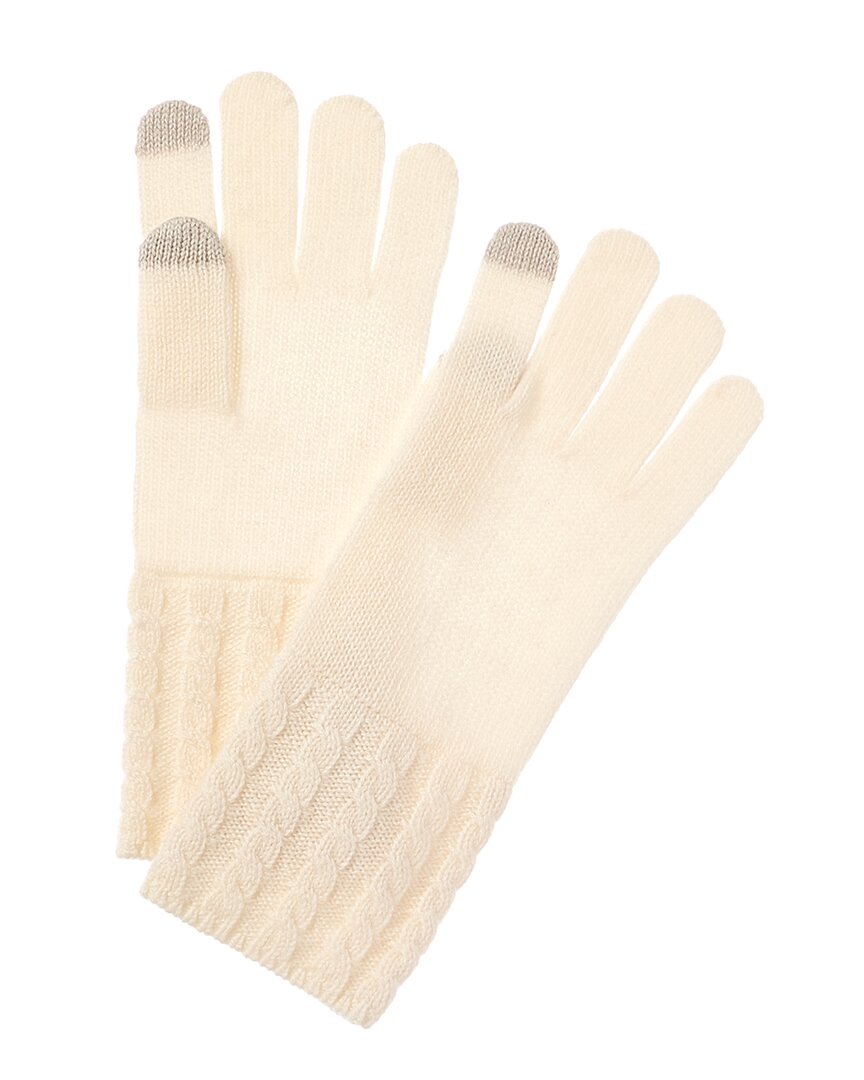 Amicale Cashmere Cable Knit Cuff Cashmere Tech Gloves In White