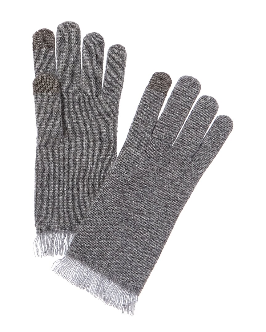 Amicale Cashmere Jersey Fringe Cashmere Gloves In Grey