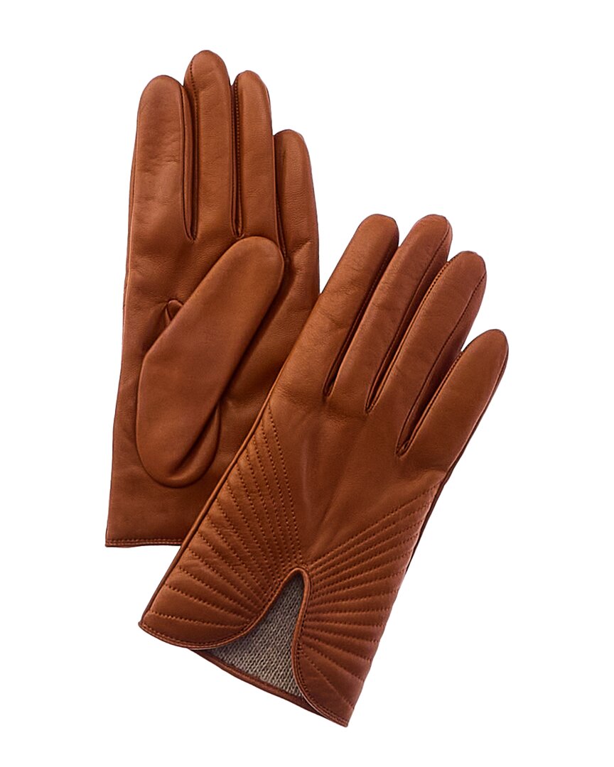 Portolano Piping Detail Cashmere-lined Leather Gloves In Brown