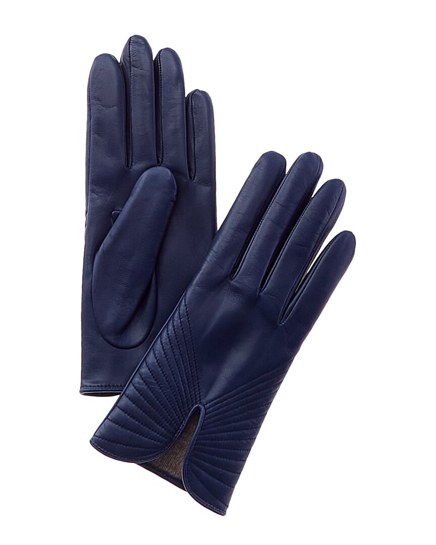 Portolano Piping Detail Cashmere-lined Leather Gloves In Blue