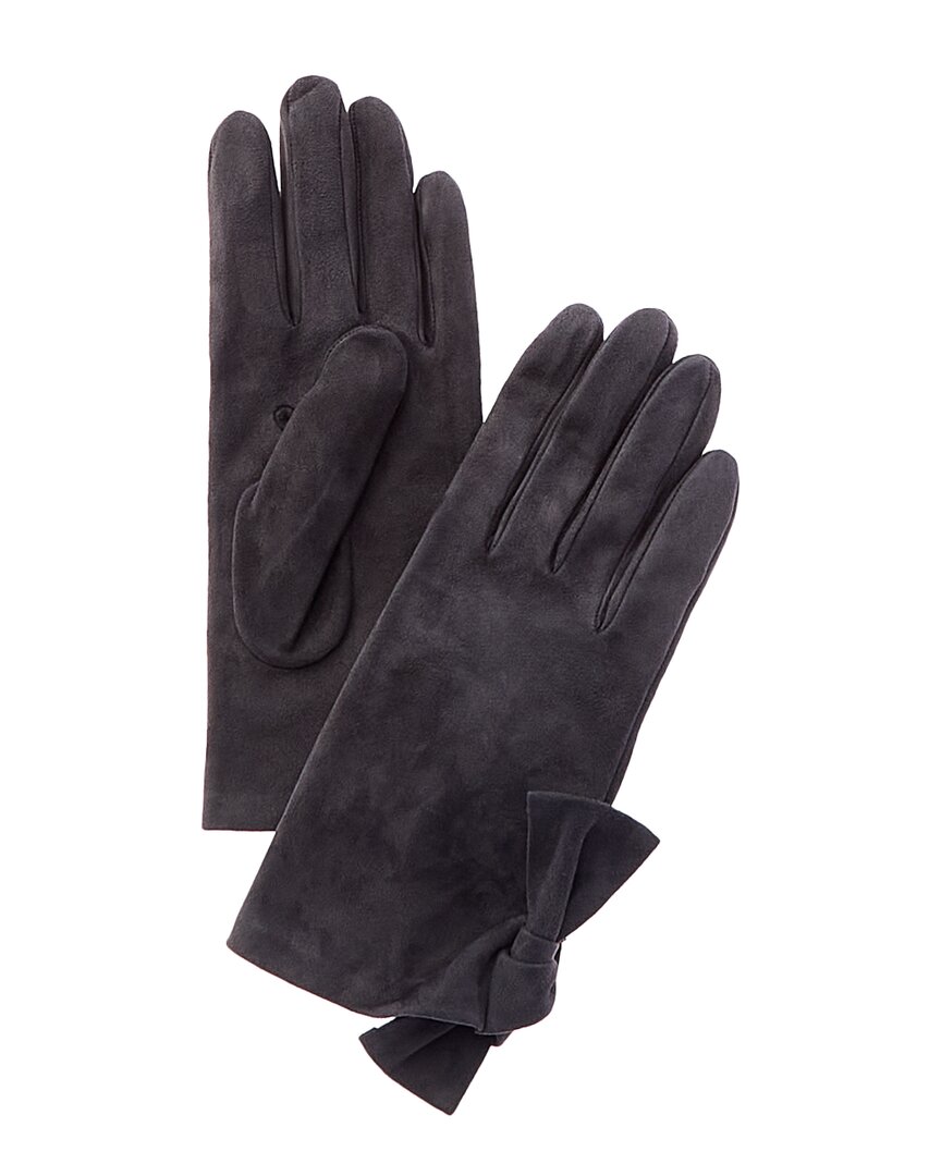 Portolano Bow Silk-lined Suede Gloves In Grey