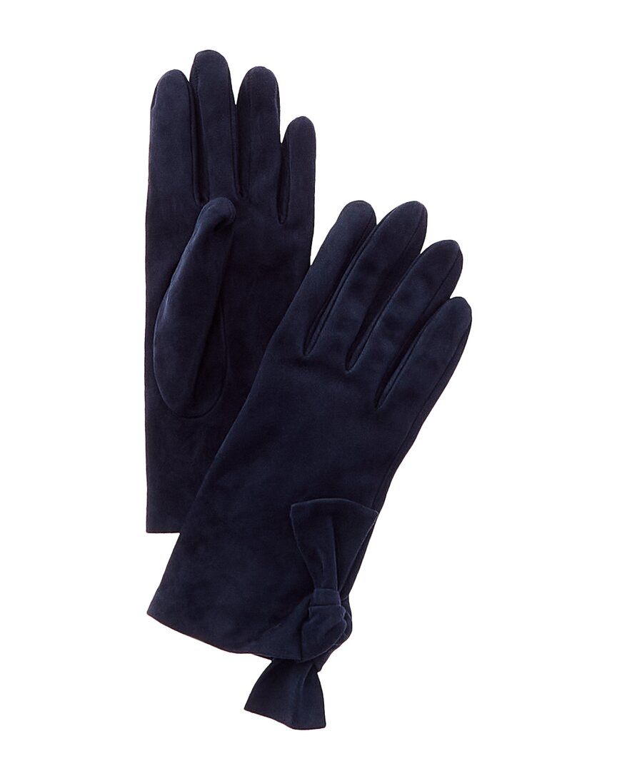 Portolano Bow Silk-lined Suede Gloves In Blue