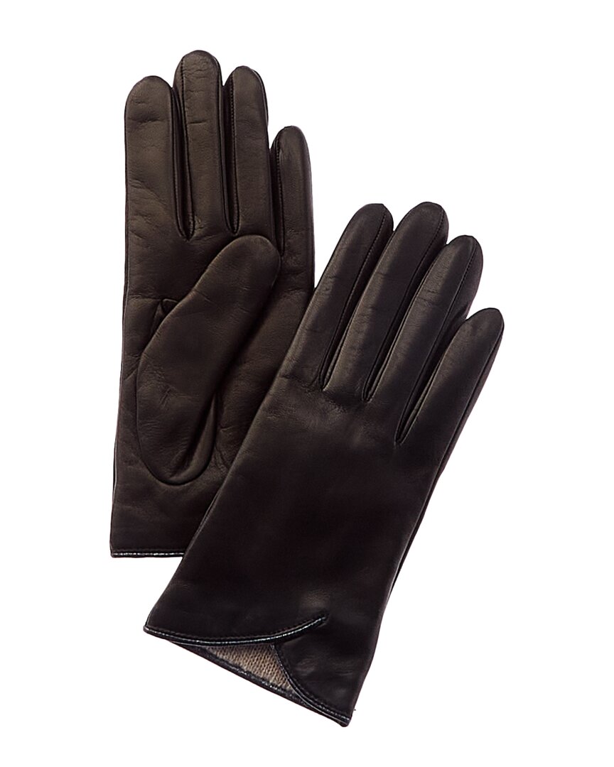 Shop Portolano Metallic Finish Cashmere-lined Leather Gloves In Black
