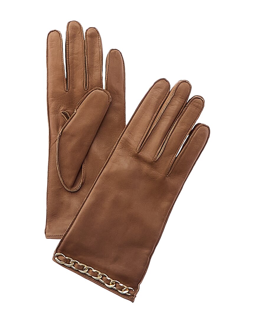 Shop Portolano Chain Detail Silk-lined Leather Gloves In Brown