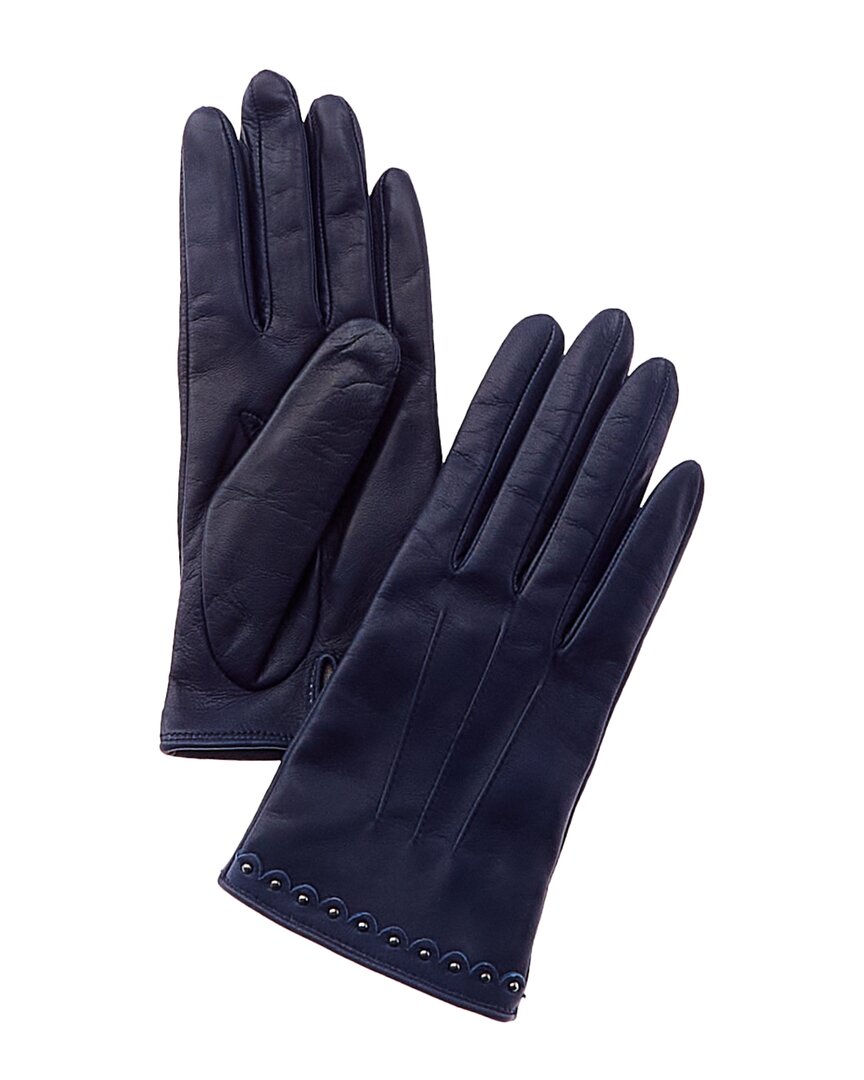 Shop Portolano Studded Cuff Silk-lined Leather Gloves In Blue