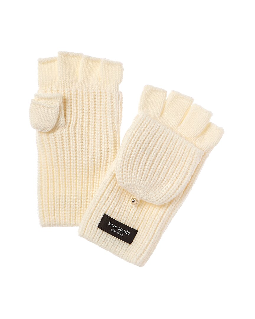Kate Spade New York Sam Label Pop Top Wool-blend Mittens In Neutral