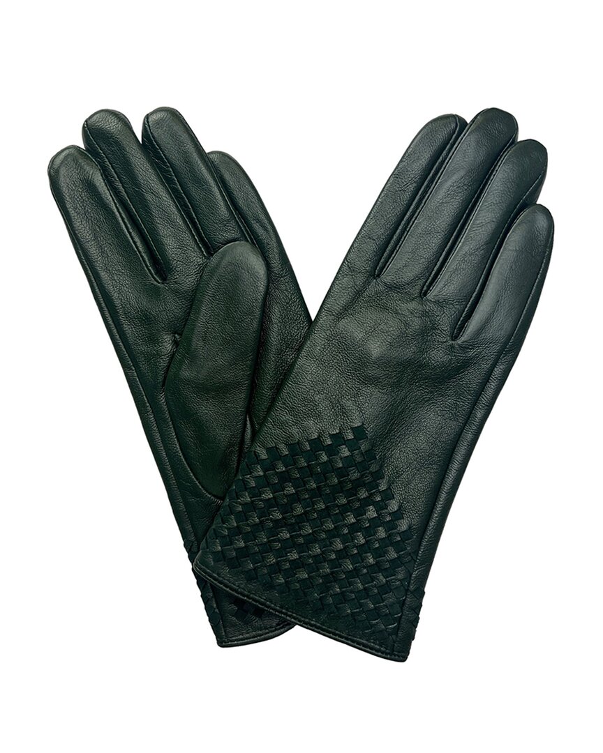 Marcus Adler Women's Woven Genuine Leather Touchscreen Glove In Green