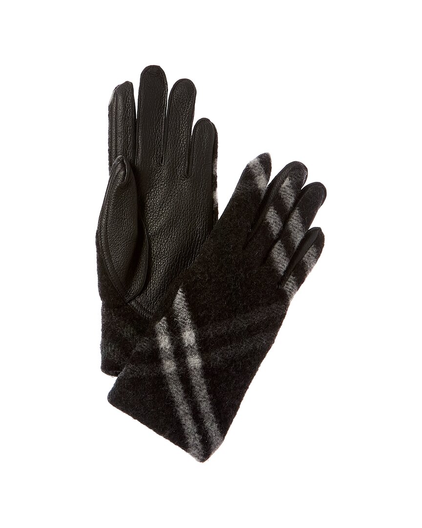 Shop Burberry Wool & Leather Gloves In Grey
