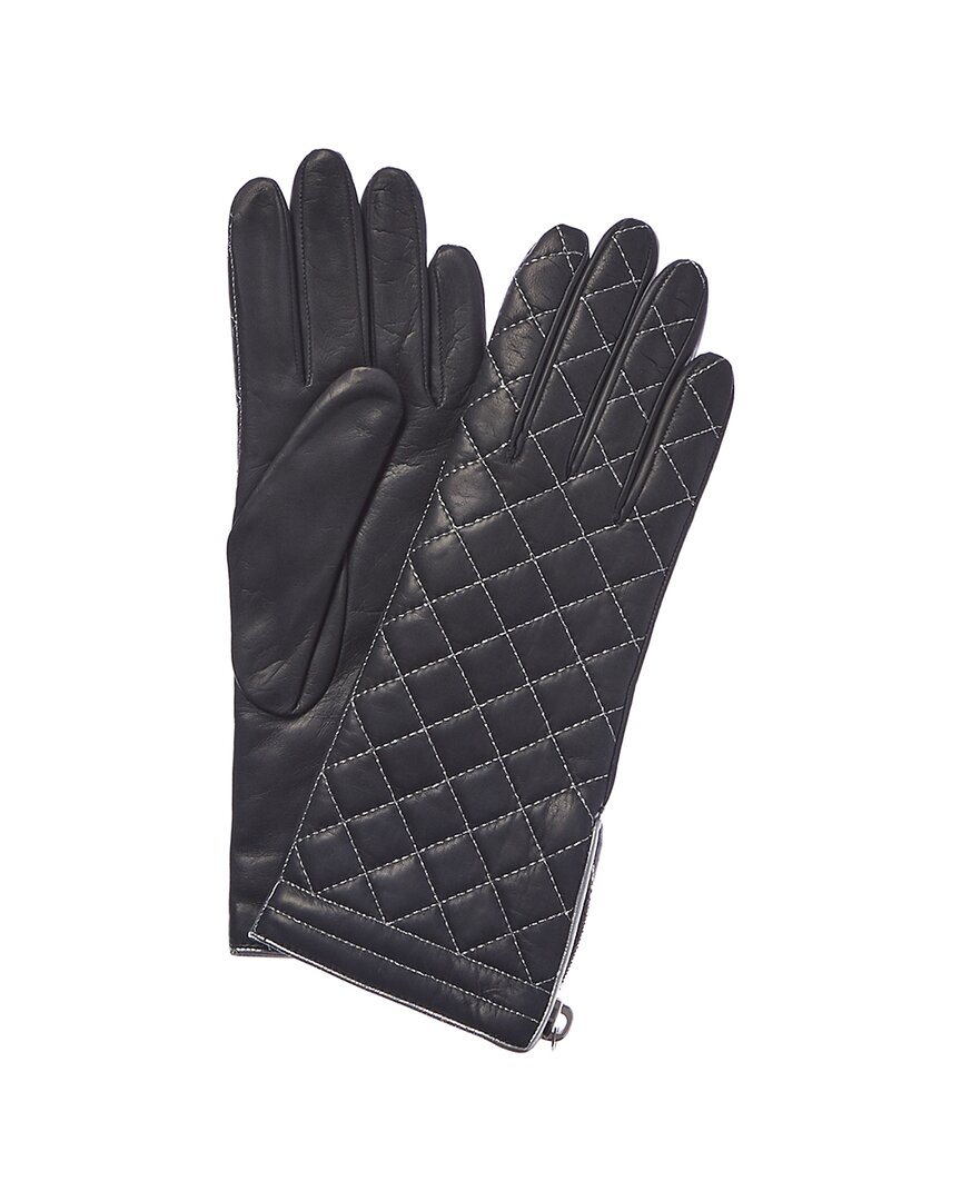 Portolano Iron Grey & Silver Cashmere-lined Leather Gloves In Grey