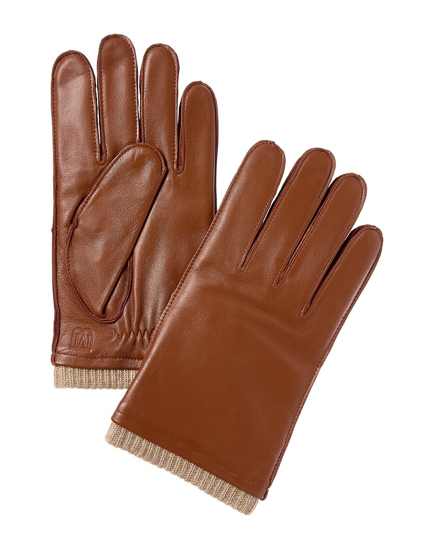 Bruno Magli Cashmere-lined Leather Gloves In Brown
