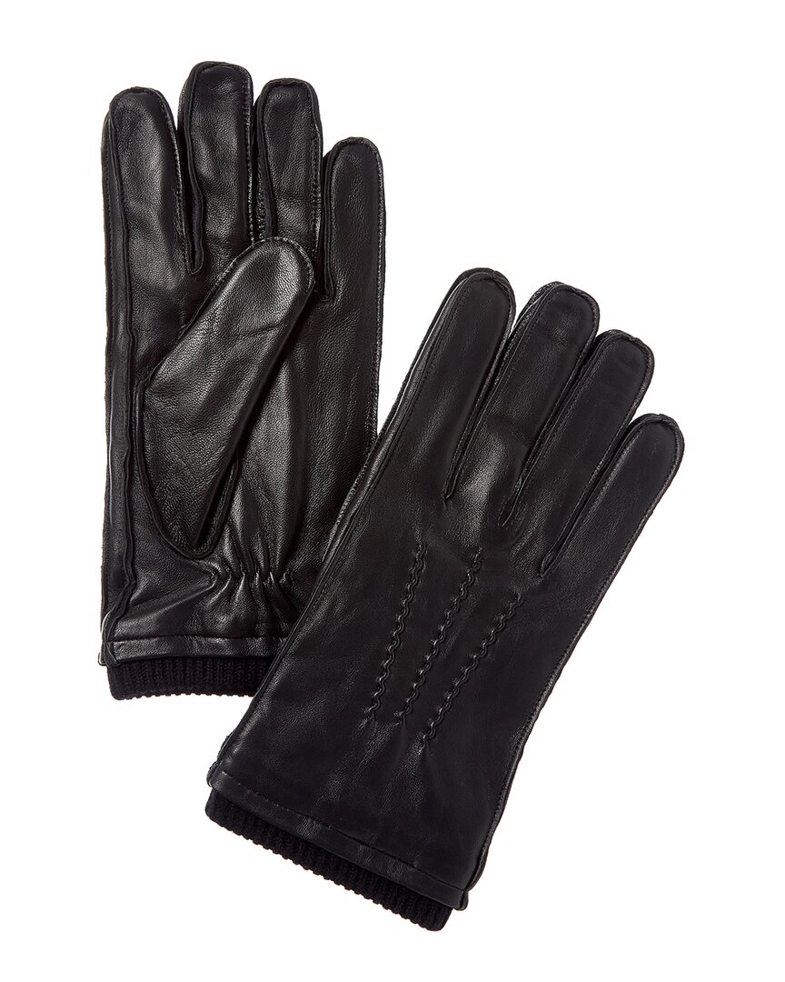 Bruno Magli Wool-trim Leather Gloves In Black