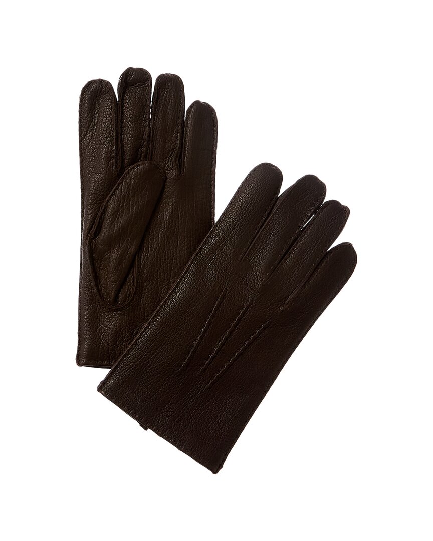 Hickey Freeman Hand Stitched Cashmere-lined Leather Gloves In Brown
