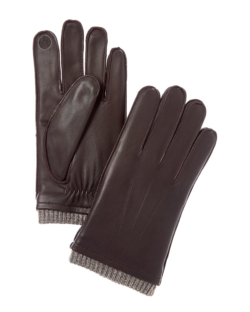 Hickey Freeman Marled Rib Cashmere & Leather Gloves In Burgundy