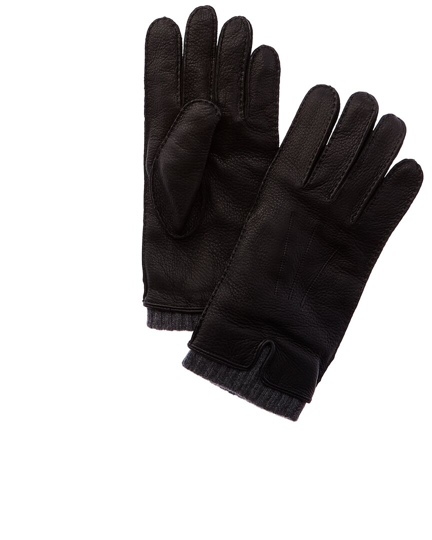 Vince Handsewn Leather & Cashmere Gloves In Black